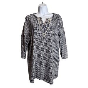 Coldwater Creek Womens Tunic Top XL 3/4 Sleeve Embroidered Coastal Bold Bohemian